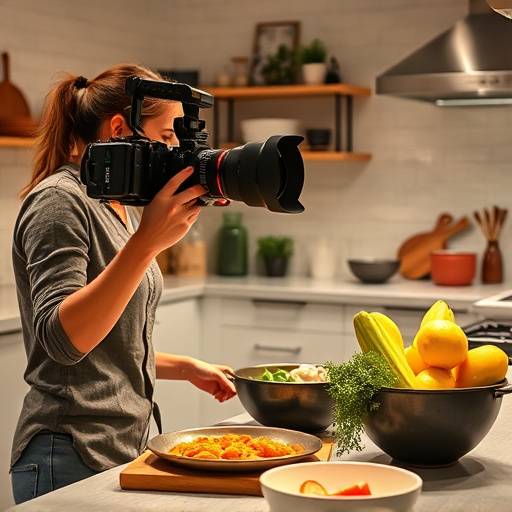 Persona che filma un food blogger mentre cucina